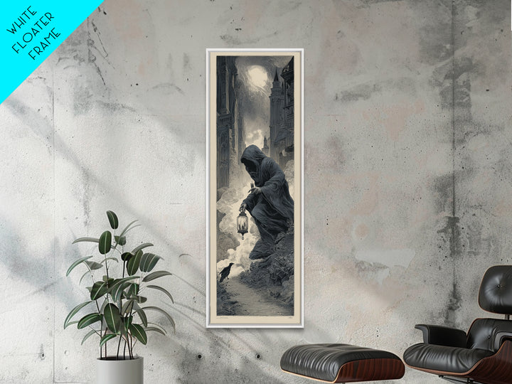 The Soul Collector, Gothic Engraving Art, Tall Narrow Wall Art, Dark Halloween Decor, Canvas Print, Halloween Wall Art