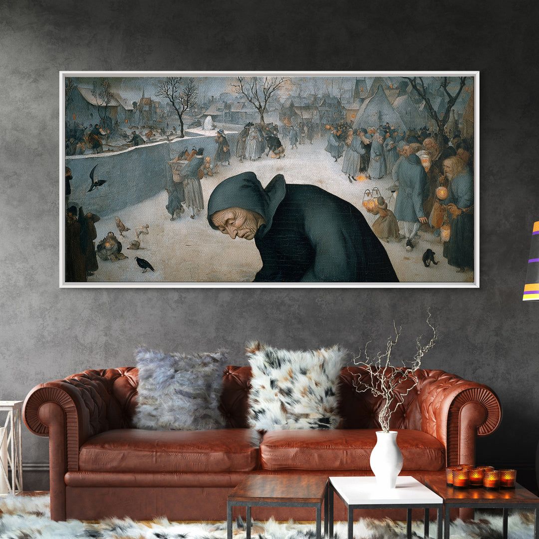 The Soul Collector, Northern Renaissance Horror, Wide Panoramic Art, Gothic Horror Wall Art, Framed Canvas Print