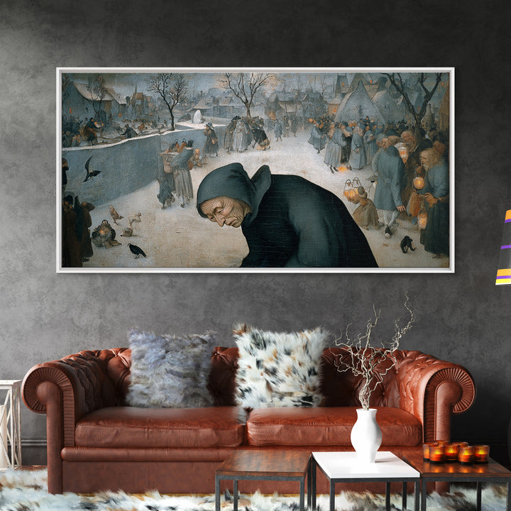 The Soul Collector, Northern Renaissance Horror, Wide Panoramic Art, Gothic Horror Wall Art, Framed Canvas Print