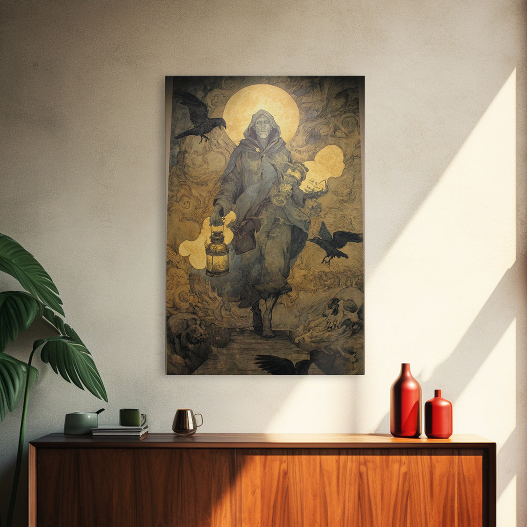 The Soul Collector, Dark Renaissance Art, Vertical Wall Art, Dark Fantasy Wall Art, Canvas Print, Halloween Wall Art