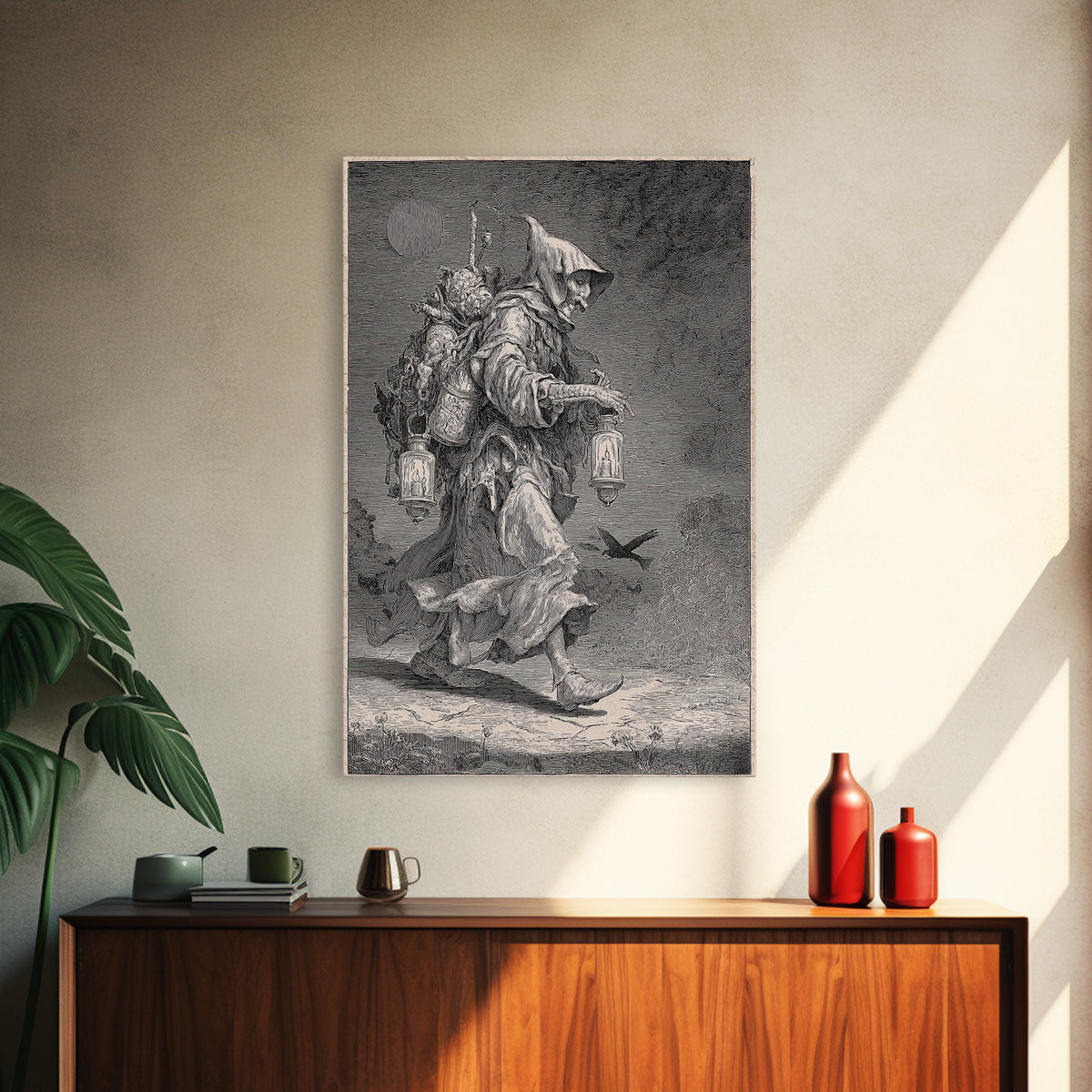 The Soul Collector, Renaissance Engraving Art, Vertical Wall Art, Macabre Wall Art, Framed Canvas Print, Halloween Wall Art