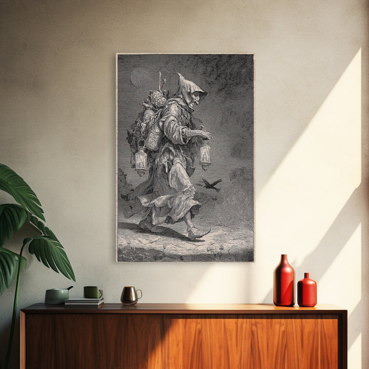 The Soul Collector, Renaissance Engraving Art, Vertical Wall Art, Macabre Wall Art, Framed Canvas Print, Halloween Wall Art