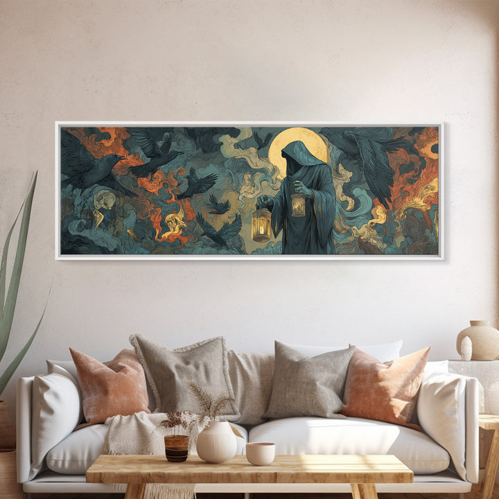 The Soul Collector, Visionary Gothic Art, Extra Wide Wall Art, Dark Halloween Decor, Canvas Print, Halloween Wall Art