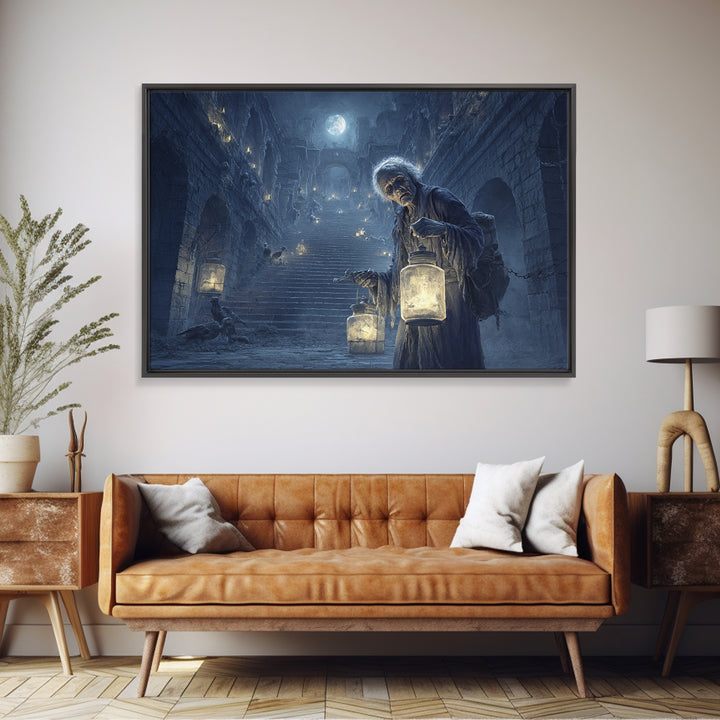 The Soul Collector, Architectural Etching Art, Landscape Wall Art, Dark Fantasy Wall Art, Framed Canvas Print
