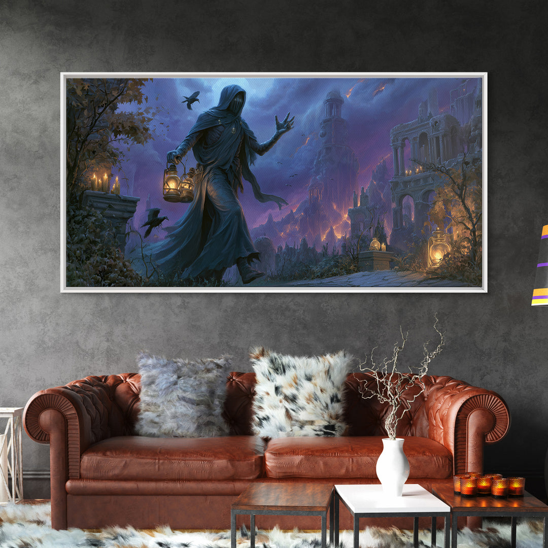 The Soul Collector, Apocalyptic Romantic Art, Wide Panoramic Art, Dark Fantasy Wall Art, Canvas Print, Halloween Wall Art, Macabre Wall Art