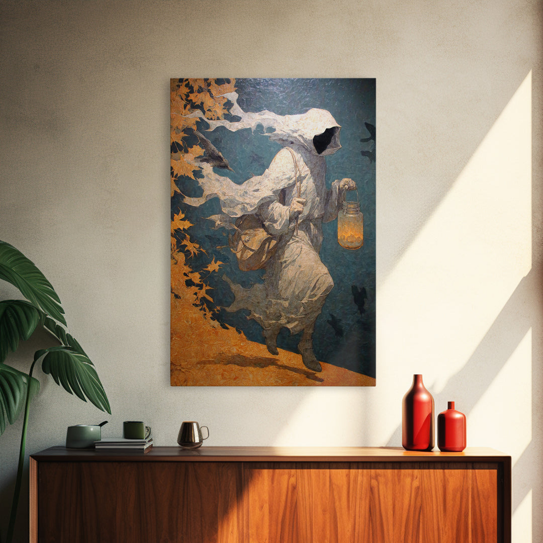 The Soul Collector, Symbolist Dream Art, Vertical Wall Art, Dark Halloween Decor, Framed Canvas Print, Halloween Wall Art