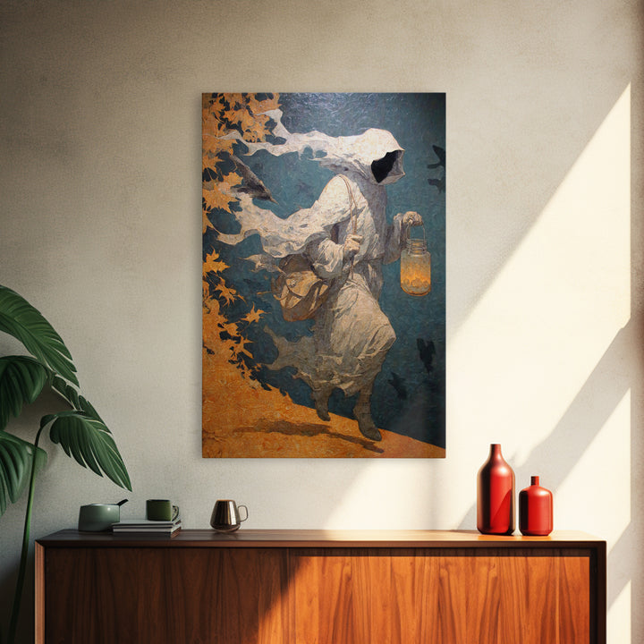 The Soul Collector, Symbolist Dream Art, Vertical Wall Art, Dark Halloween Decor, Framed Canvas Print, Halloween Wall Art