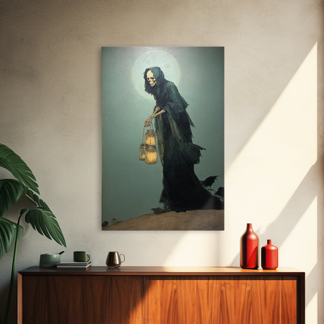 The Soul Collector, Decadent Gothic Art, Vertical Wall Art, Macabre Wall Art, Framed Canvas Print, Halloween Wall Art