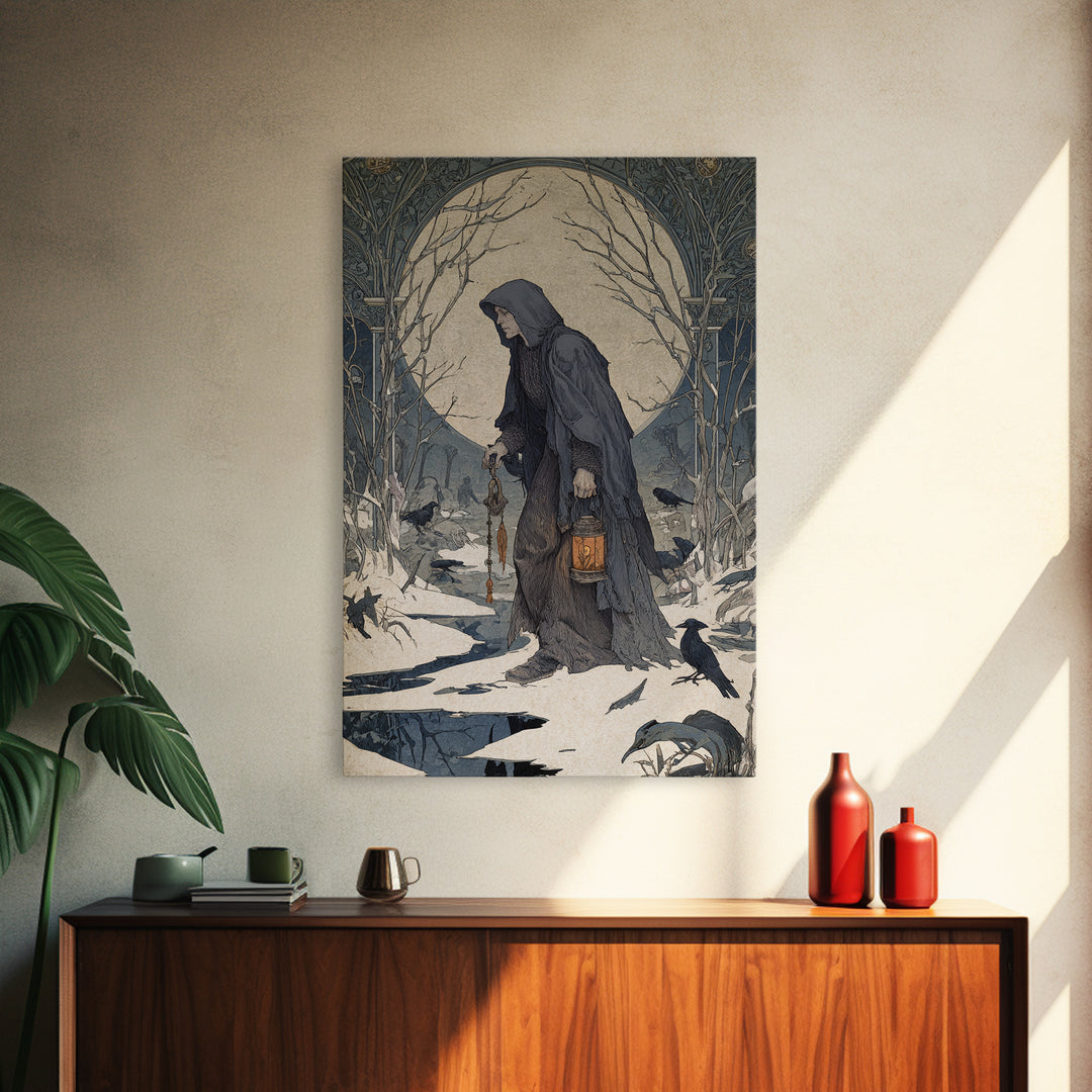 The Soul Collector, Symbolist Death Art, Vertical Wall Art, Gothic Horror Wall Art, Canvas Print, Halloween Wall Art