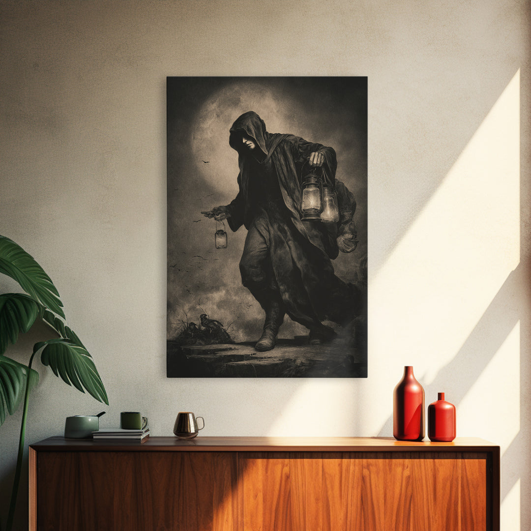 The Soul Collector, Dark Symbolist Art, Vertical Wall Art, Dark Fantasy Wall Art, Canvas Print, Halloween Wall Art