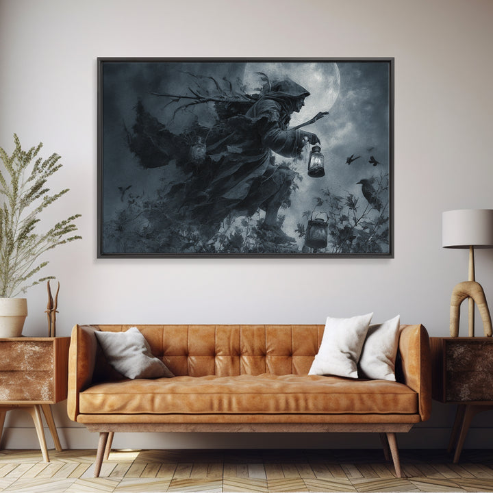 The Soul Collector, Symbolist Etching Art, Landscape Wall Art, Dark Halloween Decor, Framed Canvas Print, Halloween Wall Art