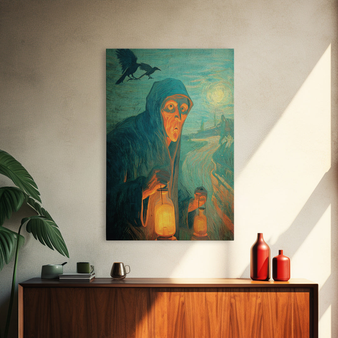 The Soul Collector, Expressionist Gothic Art, Vertical Wall Art, Dark Halloween Decor, Canvas Print, Halloween Wall Art