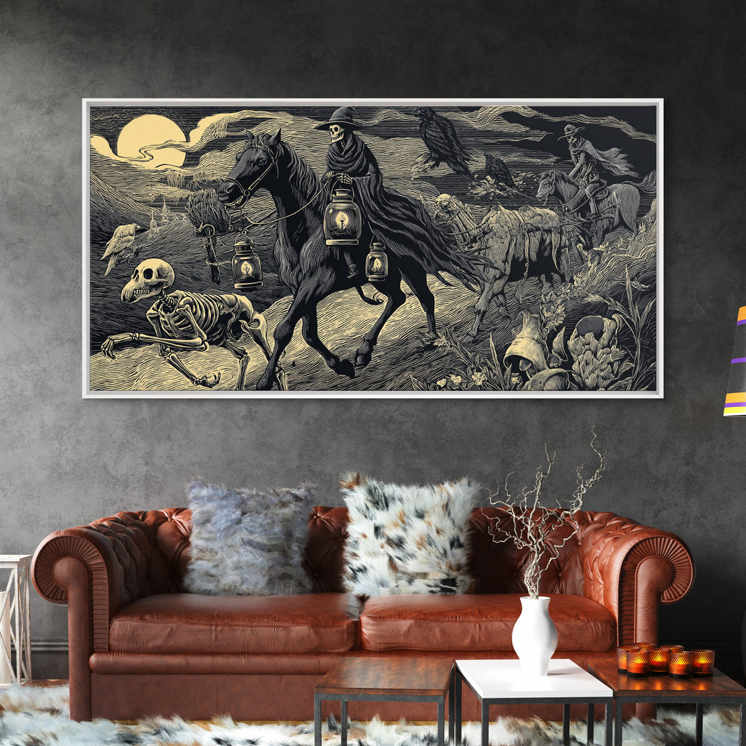 The Soul Collector, Macabre Folk Print Art, Wide Panoramic Art, Macabre Wall Art, Canvas Print, Halloween Wall Art