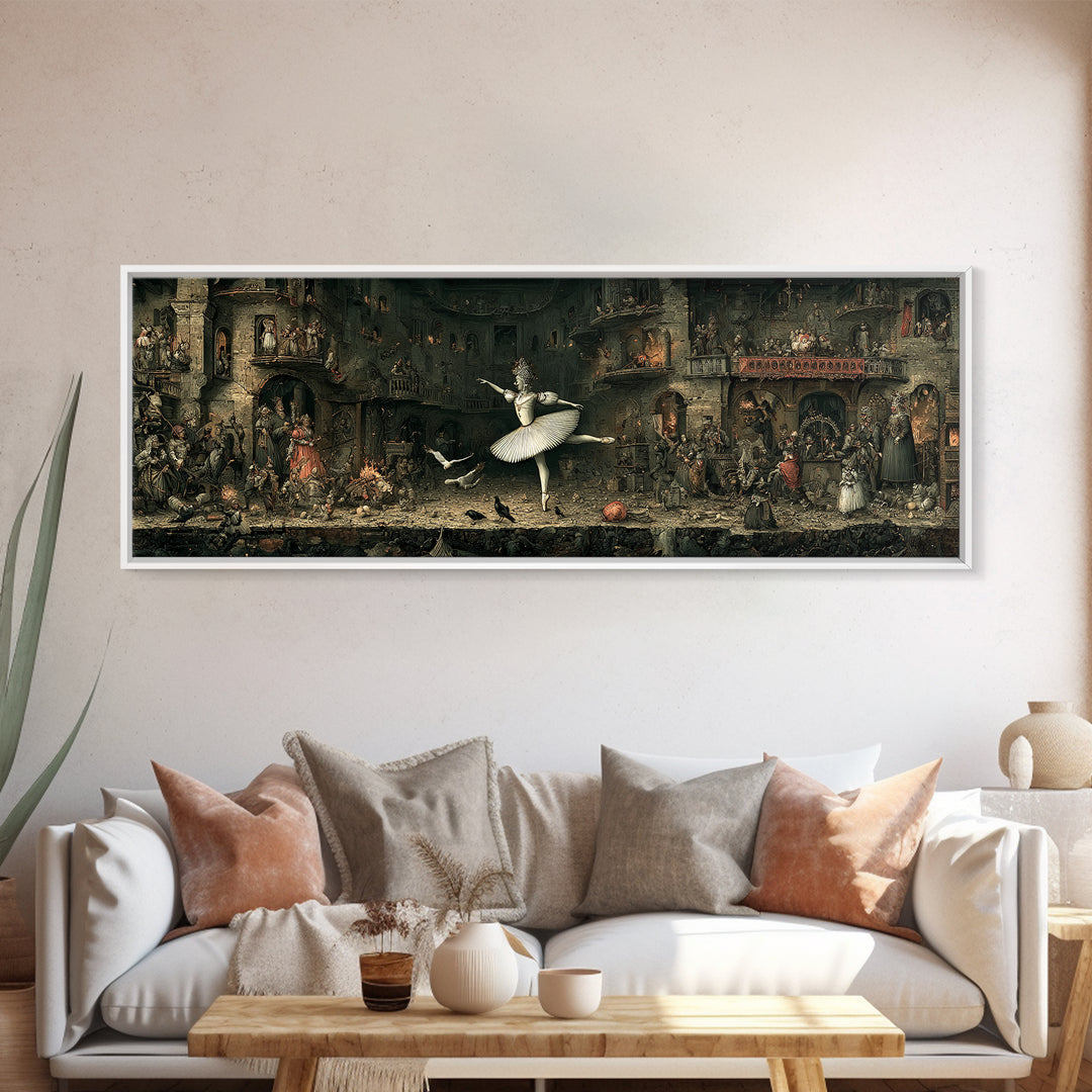 The Phantom Ballerina, Medieval Grotesque Art, Extra Wide Wall Art, Dark Fantasy Wall Art, Canvas Print, Halloween Wall Art