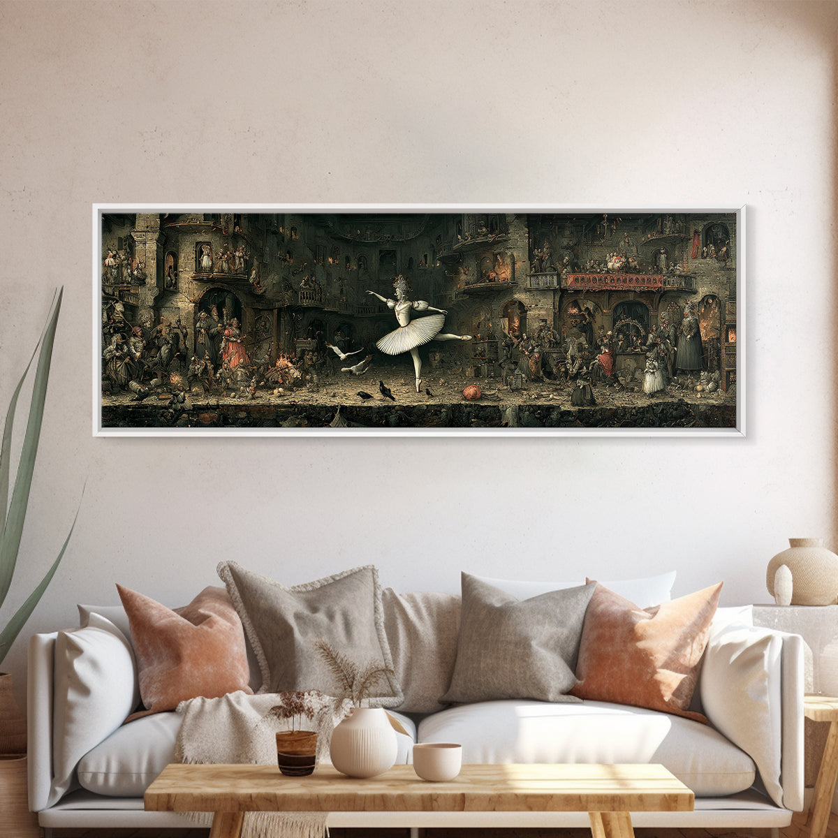 The Phantom Ballerina, Medieval Grotesque Art, Extra Wide Wall Art, Dark Fantasy Wall Art, Canvas Print, Halloween Wall Art