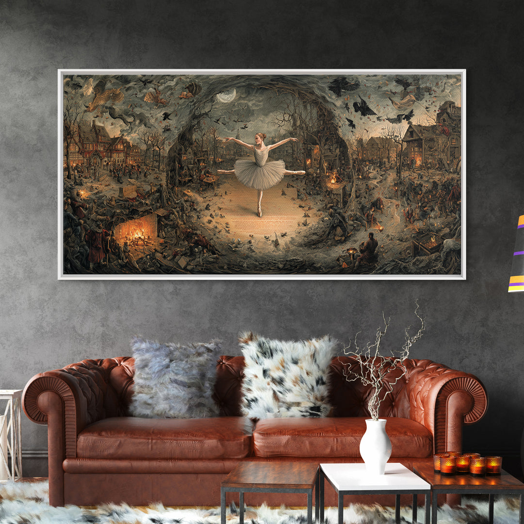 The Phantom Ballerina, Northern Renaissance Horror, Wide Panoramic Art, Dark Fantasy Wall Art, Canvas Print, Halloween Wall Art