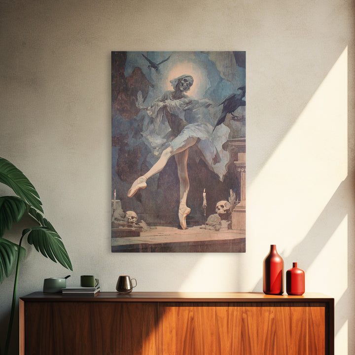 The Phantom Ballerina, Dark Renaissance Art, Vertical Wall Art, Dark Halloween Decor, Framed Canvas Print, Halloween Wall Art