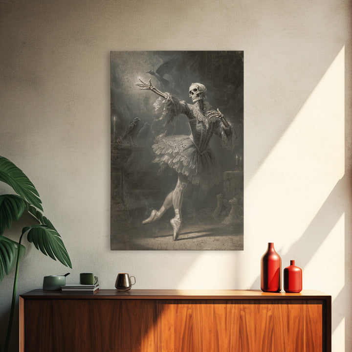 The Phantom Ballerina, Danse Macabre Art, Vertical Wall Art, Gothic Horror Wall Art, Framed Canvas Print