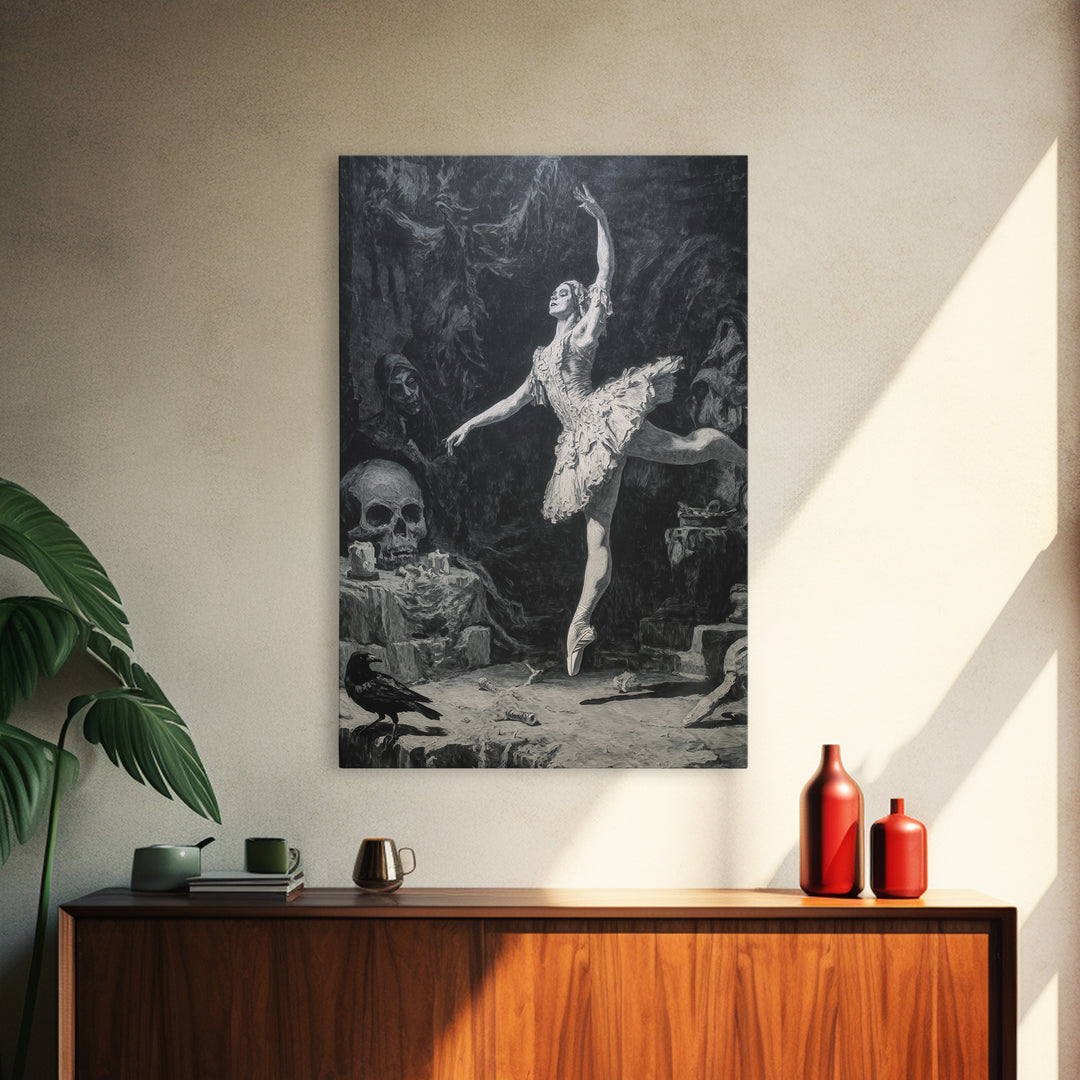 The Phantom Ballerina, Dark Romantic Horror Art, Vertical Wall Art, Dark Fantasy Wall Art, Framed Canvas Print, Halloween Wall Art