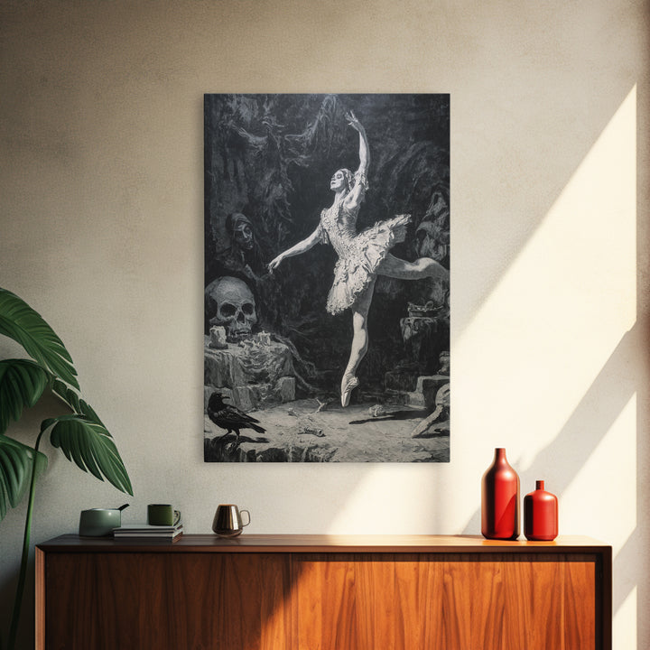 The Phantom Ballerina, Dark Romantic Horror Art, Vertical Wall Art, Dark Fantasy Wall Art, Framed Canvas Print, Halloween Wall Art