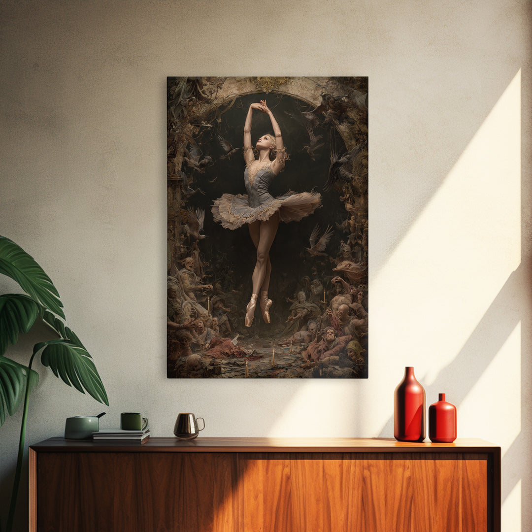 The Phantom Ballerina, Gothic Nightmare Art, Vertical Wall Art, Dark Fantasy Wall Art, Framed Canvas Print, Halloween Wall Art
