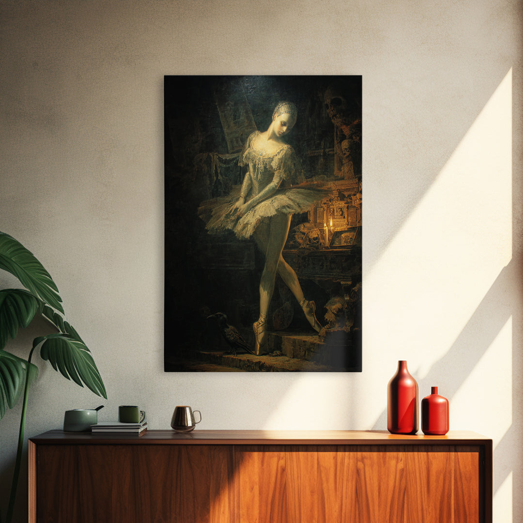 The Phantom Ballerina, Ornate Symbolist Art, Vertical Wall Art, Macabre Wall Art, Canvas Print, Halloween Wall Art, Halloween Decor