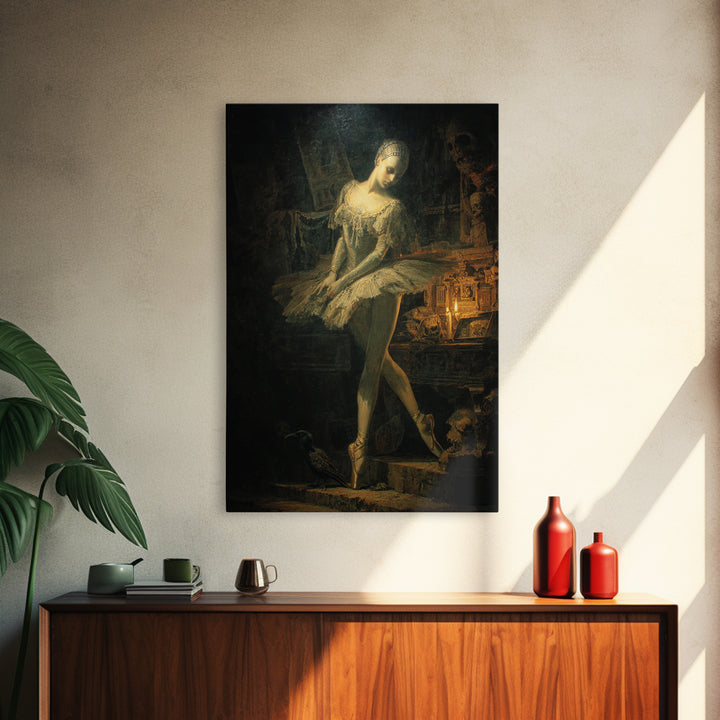 The Phantom Ballerina, Ornate Symbolist Art, Vertical Wall Art, Macabre Wall Art, Canvas Print, Halloween Wall Art, Halloween Decor