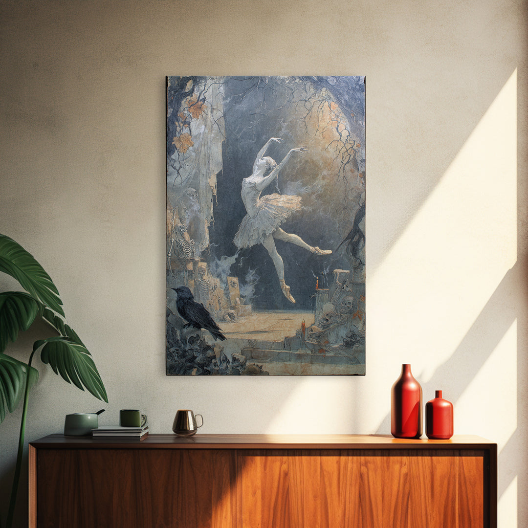 The Phantom Ballerina, Decadent Gothic Art, Vertical Wall Art, Dark Halloween Decor, Framed Canvas Print, Halloween Wall Art