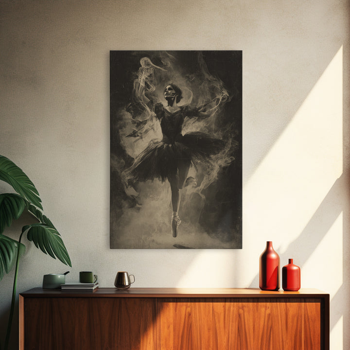 The Phantom Ballerina, Dark Symbolist Art, Vertical Wall Art, Dark Fantasy Wall Art, Framed Canvas Print, Halloween Wall Art