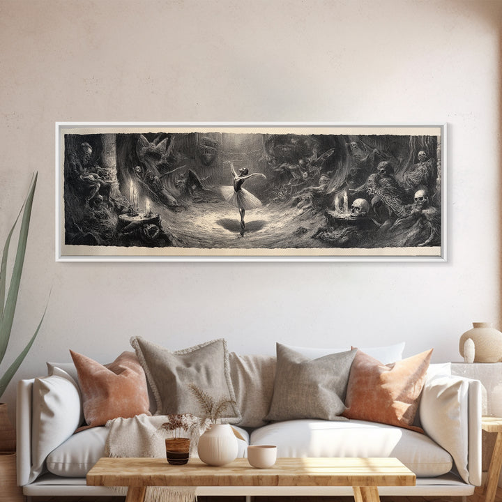 The Phantom Ballerina, Expressionist Nightmare Art, Extra Wide Wall Art, Dark Fantasy Wall Art, Framed Canvas Print, Halloween Wall Art