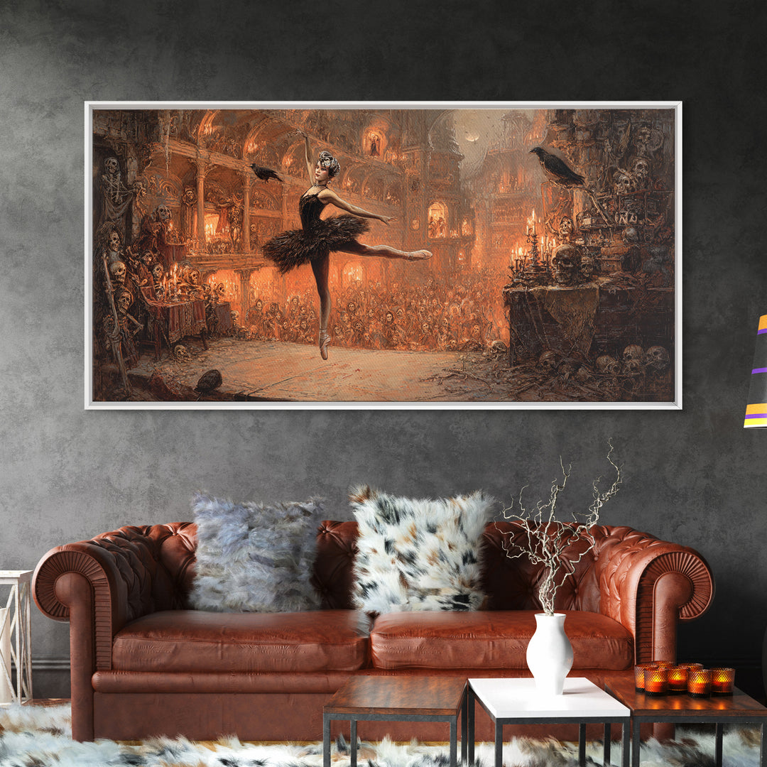 The Phantom Ballerina, Grotesque Carnival Art, Wide Panoramic Art, Dark Fantasy Wall Art, Canvas Print, Halloween Wall Art