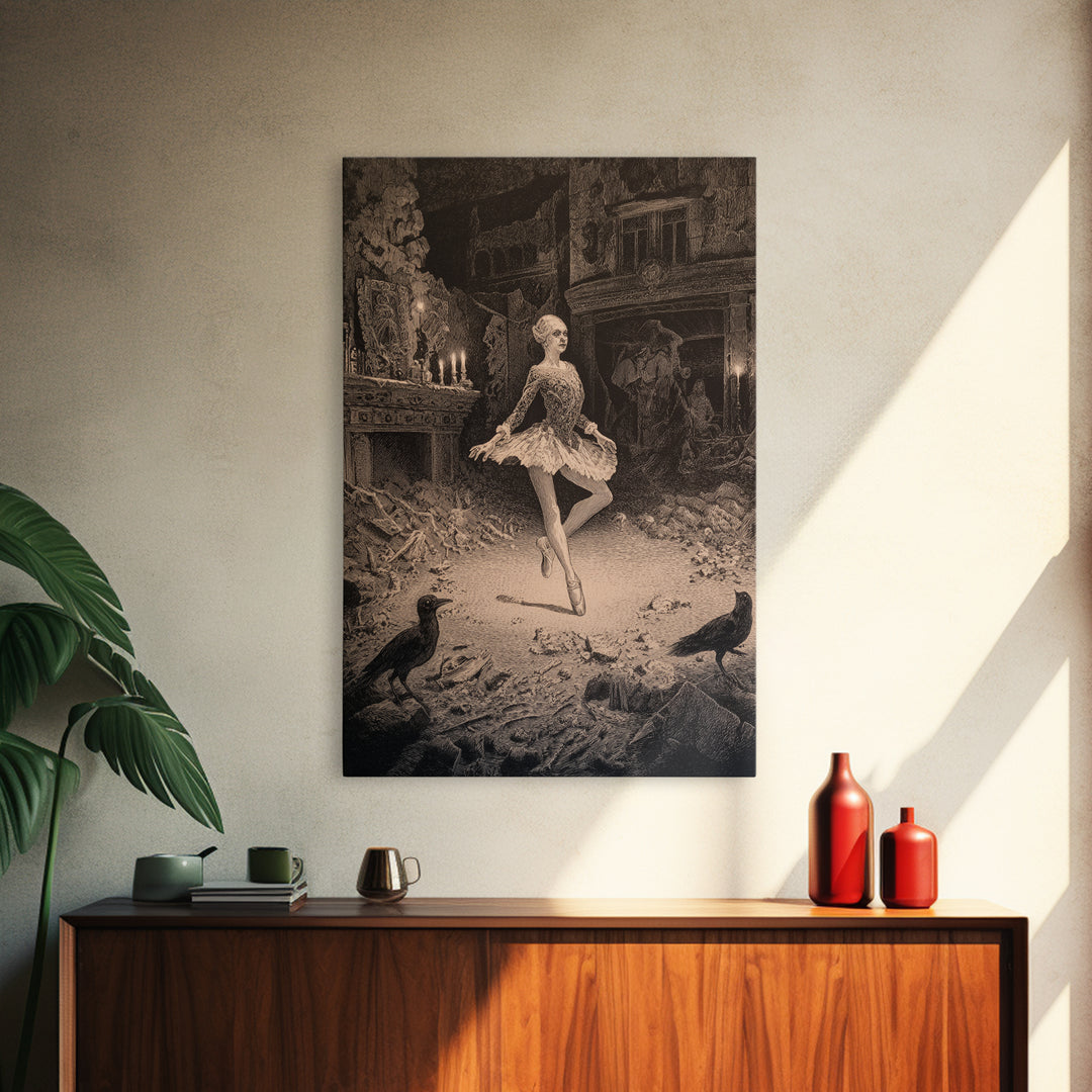 The Phantom Ballerina, Victorian Macabre Art, Vertical Wall Art, Macabre Wall Art, Canvas Print, Halloween Wall Art, Horror Wall Art