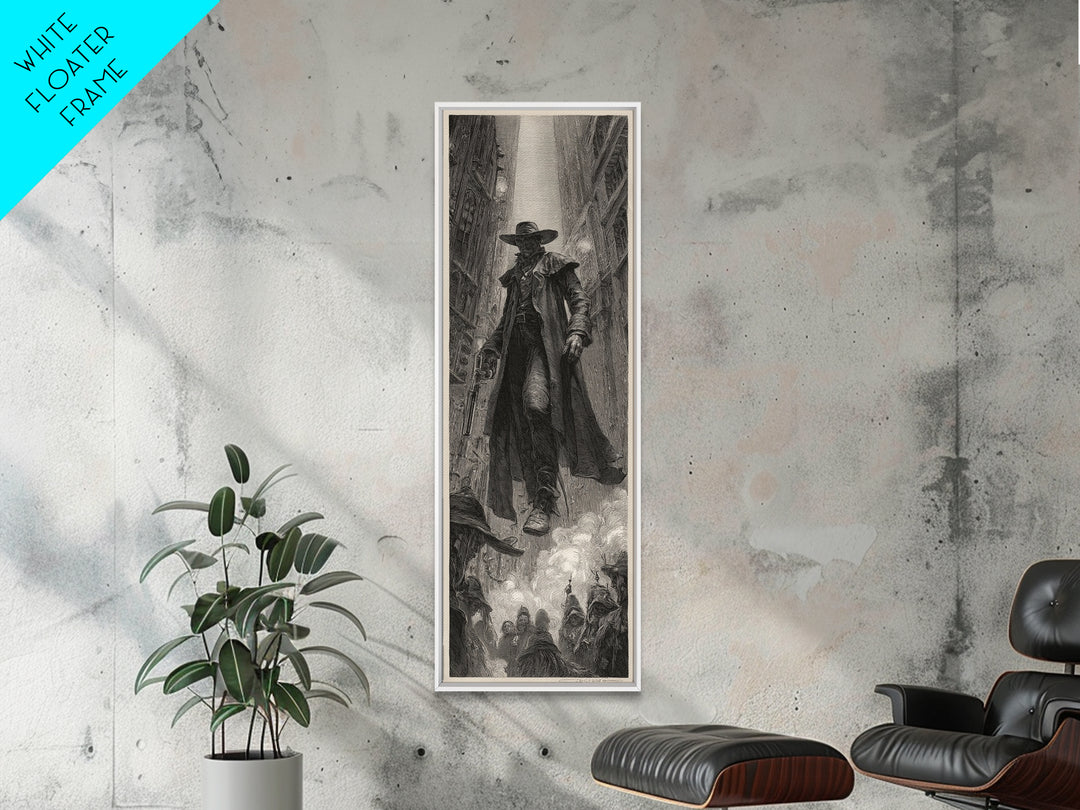 The Ghost Of The Witch Hunter, Gothic Engraving Art, Tall Narrow Wall Art, Dark Fantasy Wall Art, Canvas Print, Halloween Wall Art