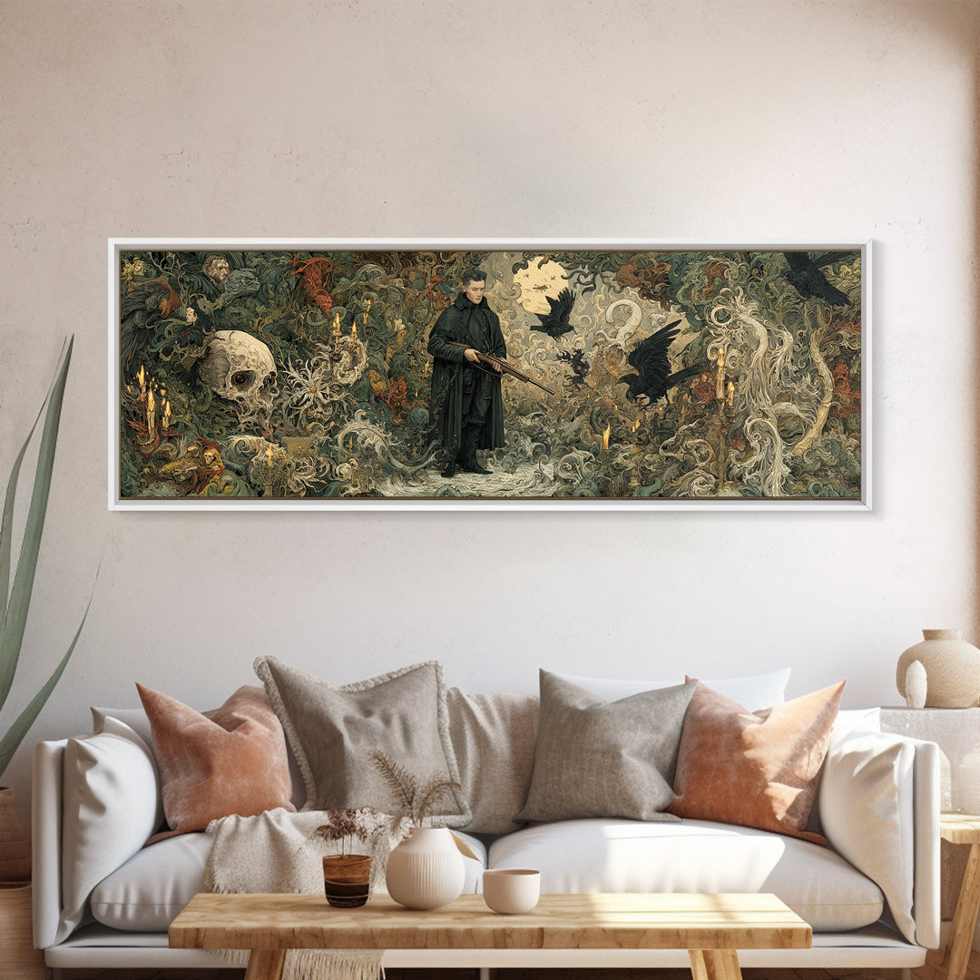 The Ghost Of The Witch Hunter, Medieval Grotesque Art, Extra Wide Wall Art, Gothic Horror Wall Art, Framed Canvas Print