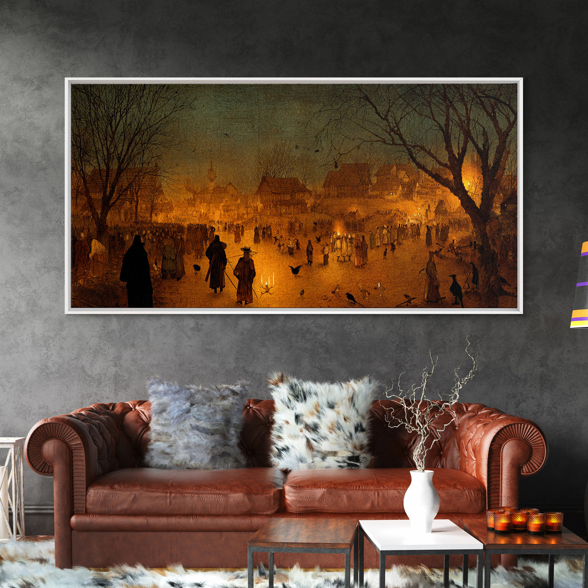 The Ghost Of The Witch Hunter, Northern Renaissance Horror, Wide Panoramic Art, Dark Fantasy Wall Art, Framed Canvas Print