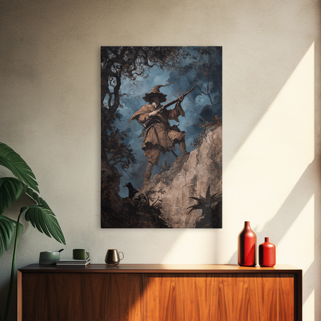 The Ghost Of The Witch Hunter, Baroque Witchcraft Art, Vertical Wall Art, Gothic Horror Wall Art, Canvas Print, Halloween Wall Art