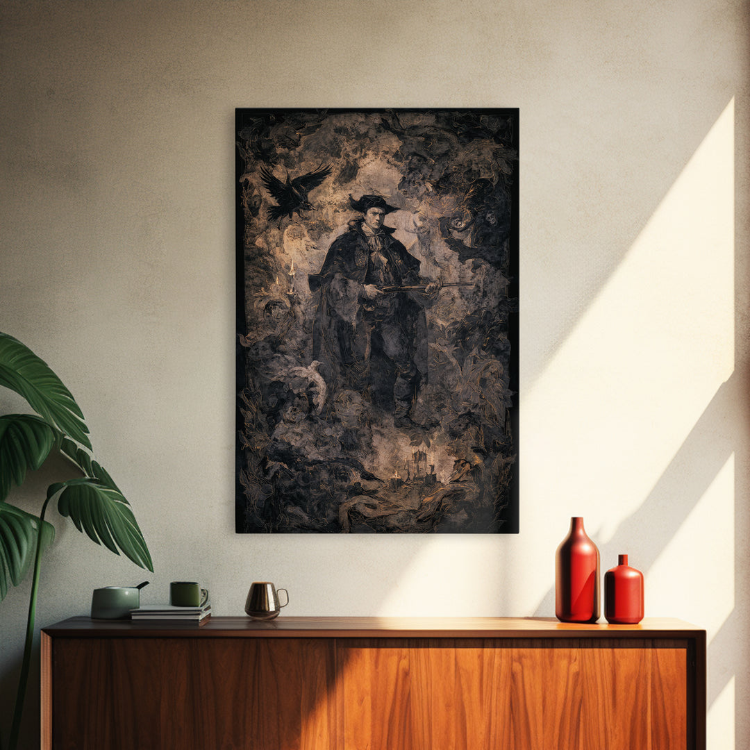 The Ghost Of The Witch Hunter, Dark Romantic Horror Art, Vertical Wall Art, Gothic Horror Wall Art, Canvas Print, Halloween Wall Art