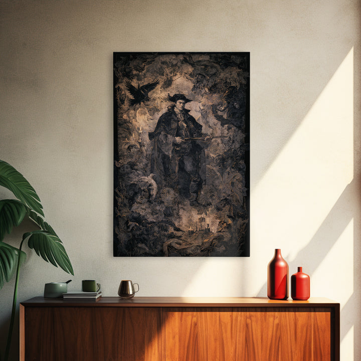 The Ghost Of The Witch Hunter, Dark Romantic Horror Art, Vertical Wall Art, Gothic Horror Wall Art, Canvas Print, Halloween Wall Art