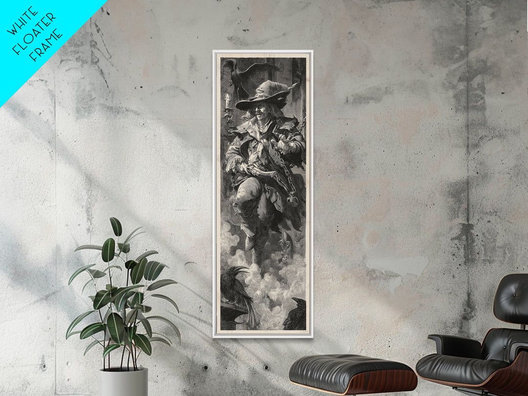 The Ghost Of The Witch Hunter, Architectural Etching Art, Tall Narrow Wall Art, Macabre Wall Art, Canvas Print