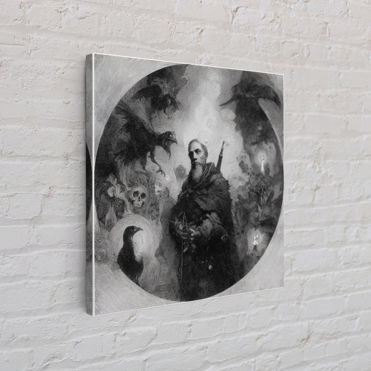 The Ghost Of The Witch Hunter, Symbolist Dream Art, Square Wall Art, Macabre Wall Art, Canvas Print, Halloween Wall Art