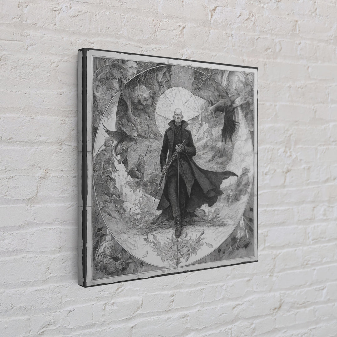 The Ghost Of The Witch Hunter, Symbolist Etching Art, Square Wall Art, Macabre Wall Art, Canvas Print, Halloween Wall Art