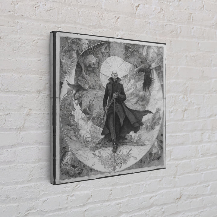 The Ghost Of The Witch Hunter, Symbolist Etching Art, Square Wall Art, Macabre Wall Art, Canvas Print, Halloween Wall Art