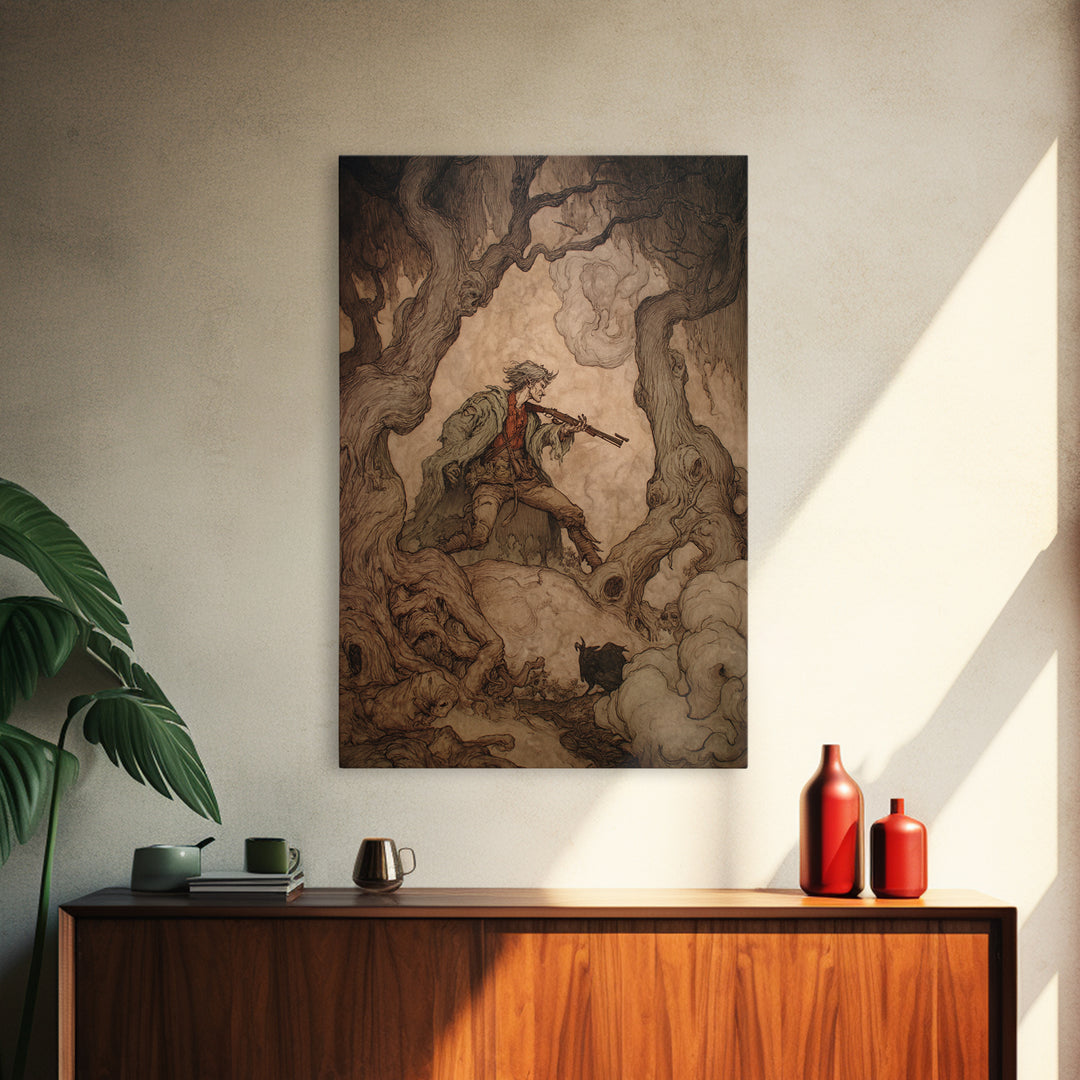 The Ghost Of The Witch Hunter, Gothic Storybook Art, Vertical Wall Art, Gothic Horror Wall Art, Canvas Print, Halloween Wall Art