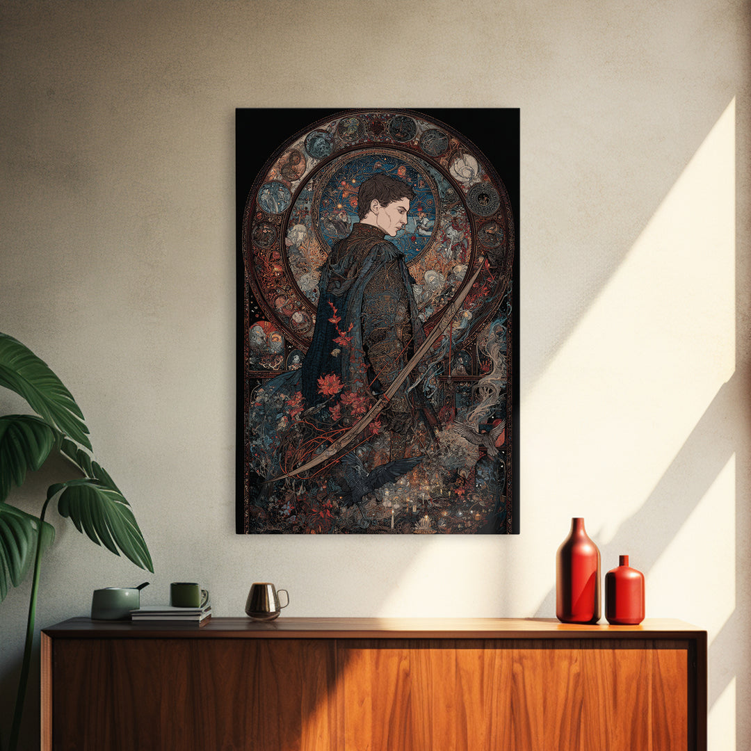 The Ghost Of The Witch Hunter, Stained Glass Gothic Art, Vertical Wall Art, Dark Fantasy Wall Art, Canvas Print, Halloween Wall Art