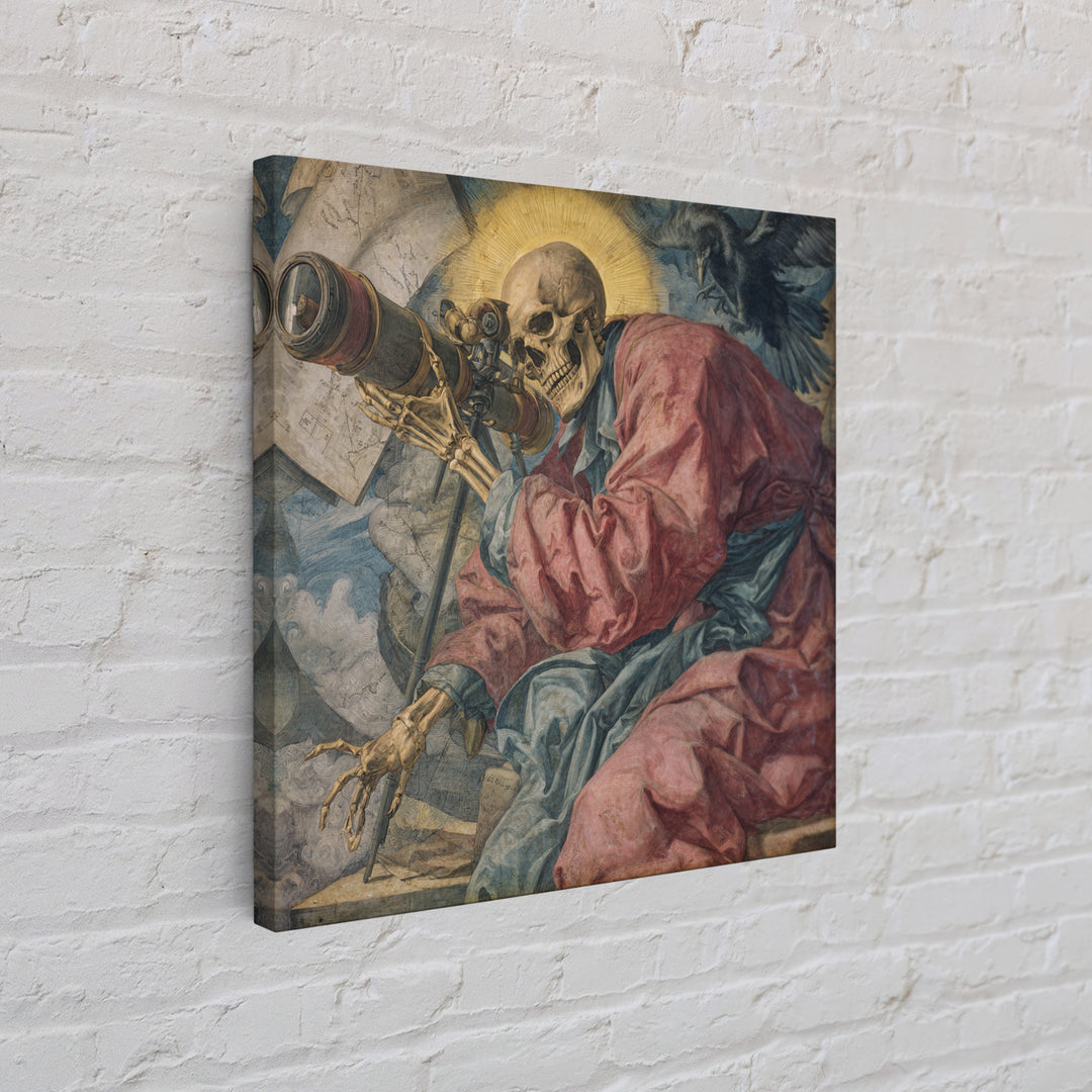 The Skull Astronomer, Dark Renaissance Art, Square Wall Art, Gothic Horror Wall Art, Canvas Print, Halloween Wall Art