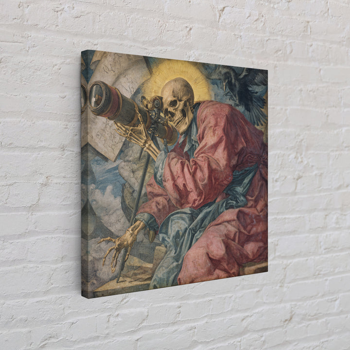 The Skull Astronomer, Dark Renaissance Art, Square Wall Art, Gothic Horror Wall Art, Canvas Print, Halloween Wall Art