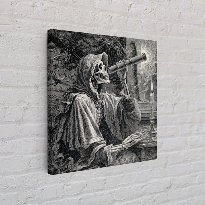 The Skull Astronomer, Renaissance Engraving Art, Square Wall Art, Dark Fantasy Wall Art, Framed Canvas Print, Halloween Wall Art