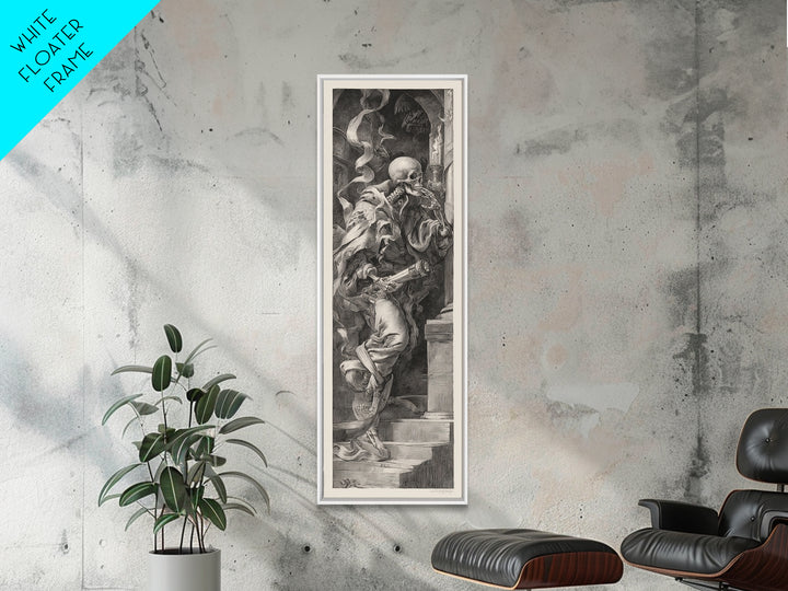 The Skull Astronomer, Architectural Etching Art, Tall Narrow Wall Art, Gothic Horror Wall Art, Framed Canvas Print