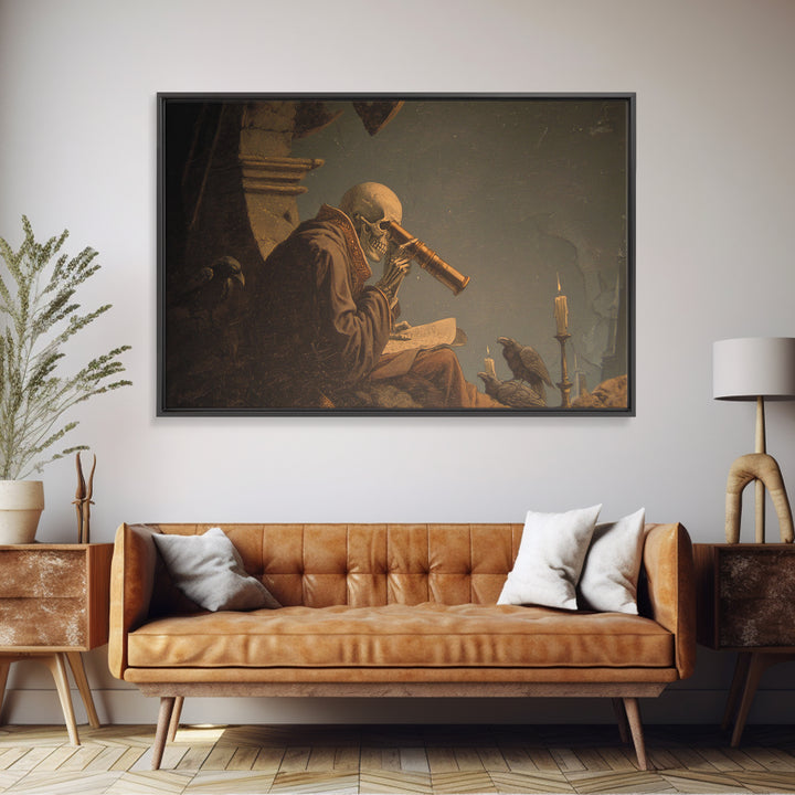 The Skull Astronomer, Romantic Gothic Landscape, Landscape Wall Art, Macabre Wall Art, Framed Canvas Print, Halloween Wall Art