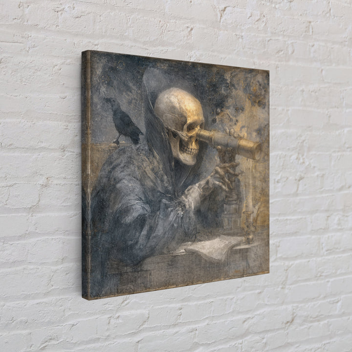 The Skull Astronomer, Symbolist Dream Art, Square Wall Art, Dark Fantasy Wall Art, Framed Canvas Print, Halloween Wall Art